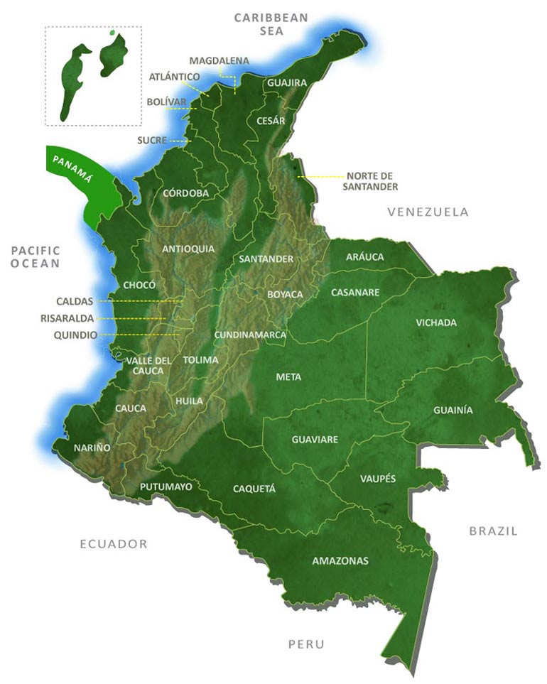 Map of Colombia Departments