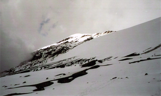 View up to the peak of Nevado del Ruiz